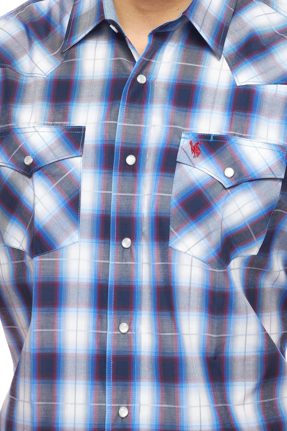 Rodeo Clothing Men's Short Sleeve Shirt - Blue, Black, Red and Grey Plaid