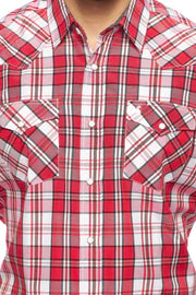 Rodeo Clothing Men's Short Sleeve Shirt - Red & White Plaid