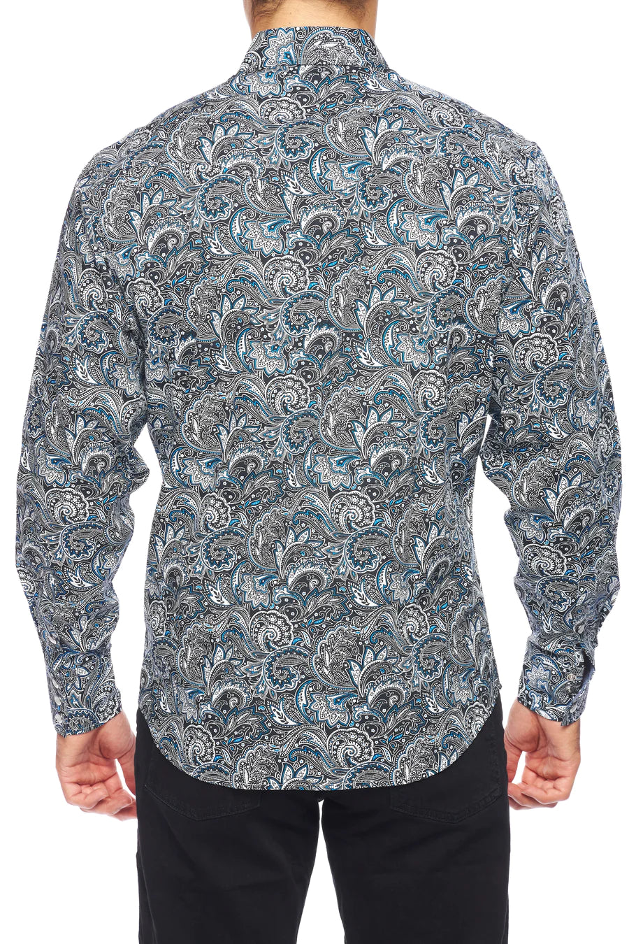 Rodeo Clothing Co. Men's Long Sleeve Shirt - Black, Blue & White Paisley