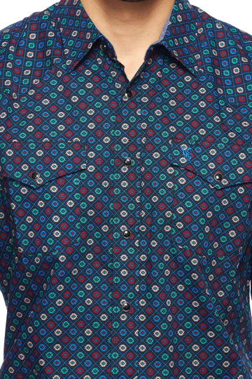 Rodeo Clothing Men's Long Sleeve Shirt - Navy Print