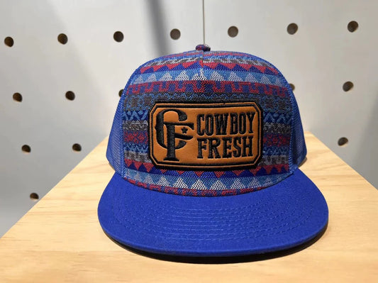 Ball Cap - Native Blue Flat Bill with Cowboy Fresh Patch