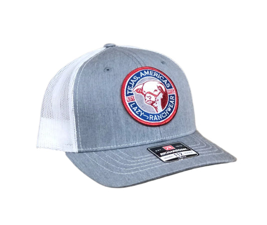 Lazy J Kid's Ball Cap-Tejas Americas Patch on Grey & White Cap