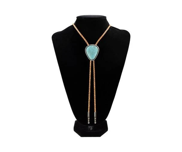 Double S Bolo Tie - Large Turquoise Colored Stone Bolo