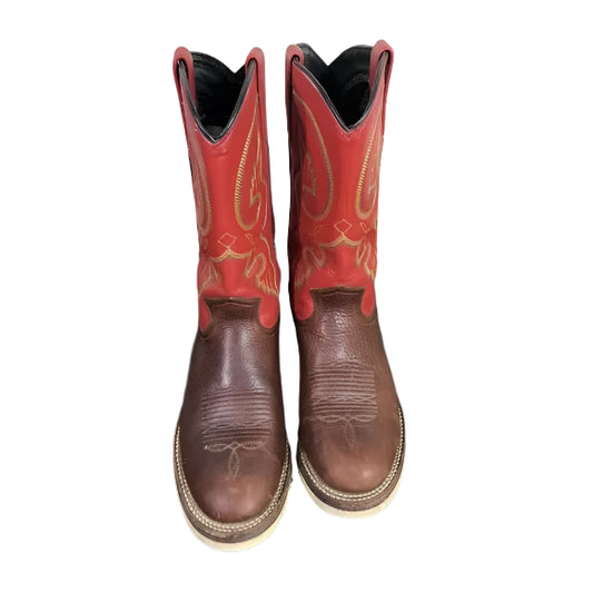 Double H Women's Round Toe Brown & Red Ropers with Crepe Sole Boots