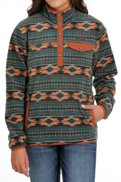 Cinch Women's Aztec Print Polar Fleece Pullover "Green"