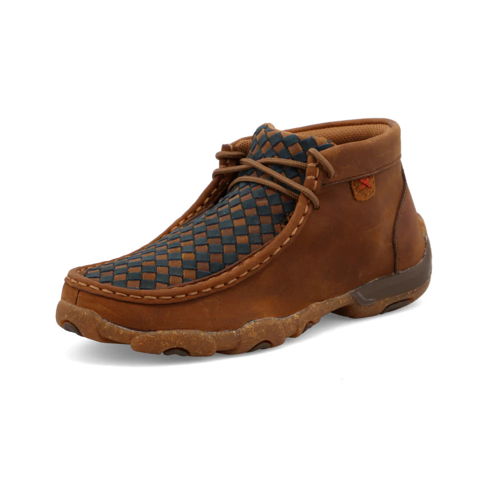 Twisted X Youth Chukka Driving Moc Shoes -Brown with Checkered Top