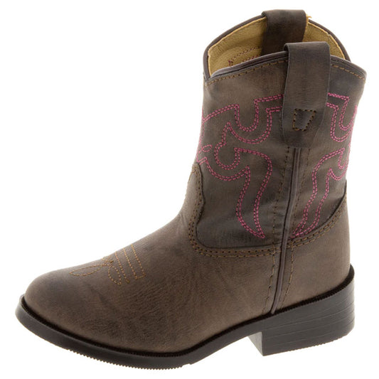 Smoky Mountain Toddler Monterey Brown with Pink Stitch Western Boots