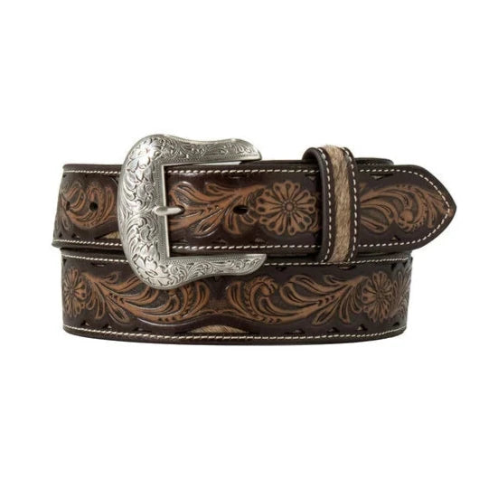 Nocona Floral Embossed Calf Hair Belt