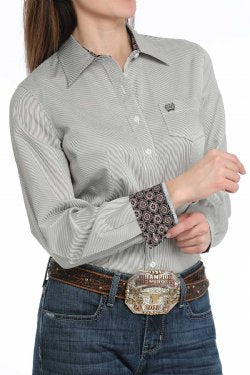 Cinch Women's Stripe Button-Down Western Shirt - Olive/White