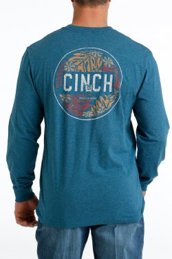 Cinch Men's Long Sleeve T-Shirt - Blue with Cinch Logo on Back