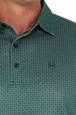 Cinch Men's Short Sleeve Arenaflex Geometric Print Polo - Turquoise