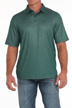 Cinch Men's Short Sleeve Arenaflex Geometric Print Polo - Turquoise