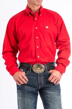 Cinch Men's Long Sleeve Solid Red Button-Down Western Shirt