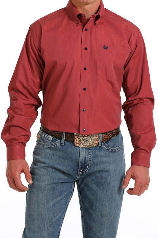 Cinch Men's Long Sleeve Shirt - Coral Stripe