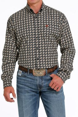 Cinch Men's Long Sleeve Shirt - Medallion Black, Khaki & Brown