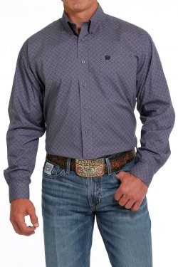 Cinch Men's Long Sleeve Shirt - Geometric Print Lilac & Black