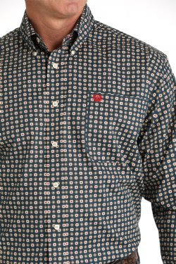 Cinch Men's Long Sleeve Stretch Medallion Print Button-Down Western Shirt - Navy