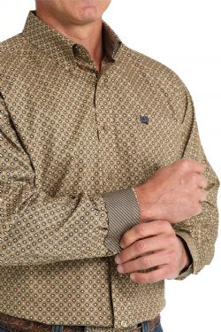 Cinch Men's Long Sleeve Geometric Print Button-Down Western Shirt - Brown