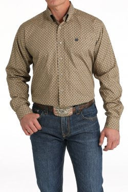 Cinch Men's Long Sleeve Geometric Print Button-Down Western Shirt - Brown