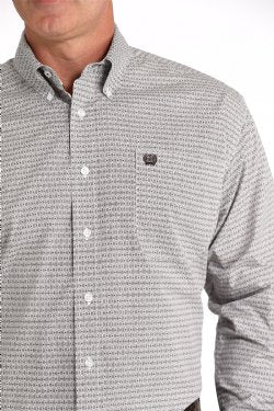 Cinch Men's Long Sleeve White Geometric Print Western Shirt