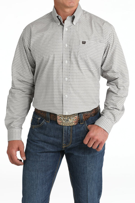 Cinch Men's Long Sleeve White Geometric Print Western Shirt