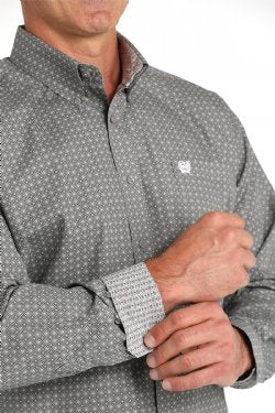 Cinch Men's Long Sleeve Gray Geometric Print Shirt