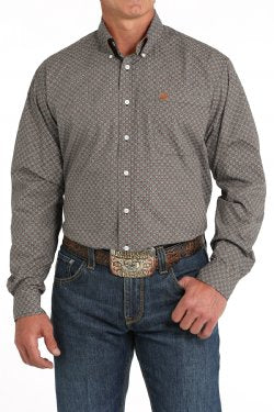 Cinch Men's Long Sleeve Brown Geometric Print Shirt