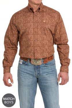 Cinch Men's Long Sleeve Paisley Print Button-Down Western Shirt - Brown