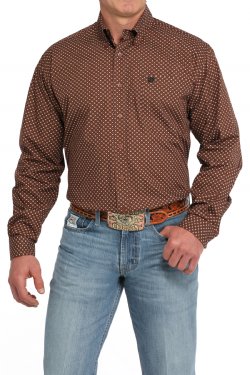 Cinch Men's Long Sleeve Geometric Print Button Down Western Shirt - Brown