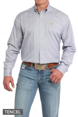 Cinch Men's Long Sleeve Stripe Print Button-Down Western Shirt - Purple/White