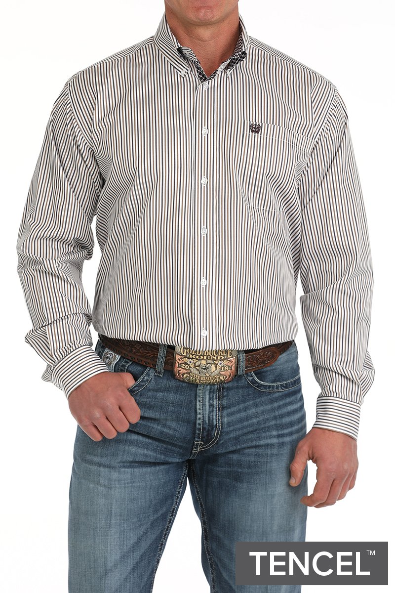 Cinch Men's Striped Button-Down Western Shirt - White