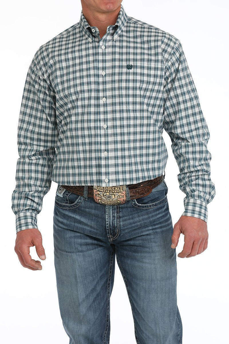 Cinch Men's Long Sleeve Plaid Button-Down Western Shirt - Cream