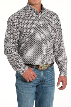 Cinch Men's Diamond Print Button-Down Long Sleeve Western Shirt - White