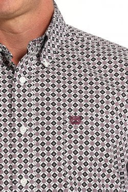 Cinch Men's Diamond Print Button-Down Long Sleeve Western Shirt - White