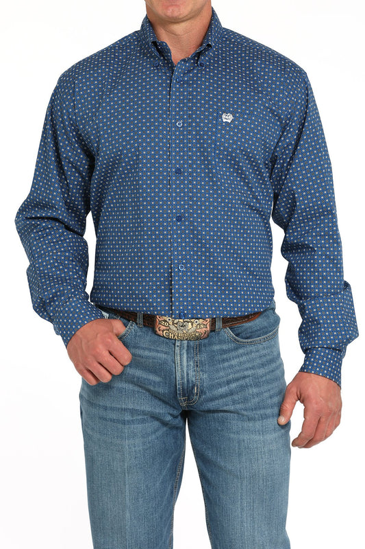 Cinch Men's Geometric Print Button-Down Western Shirt - Royal Blue