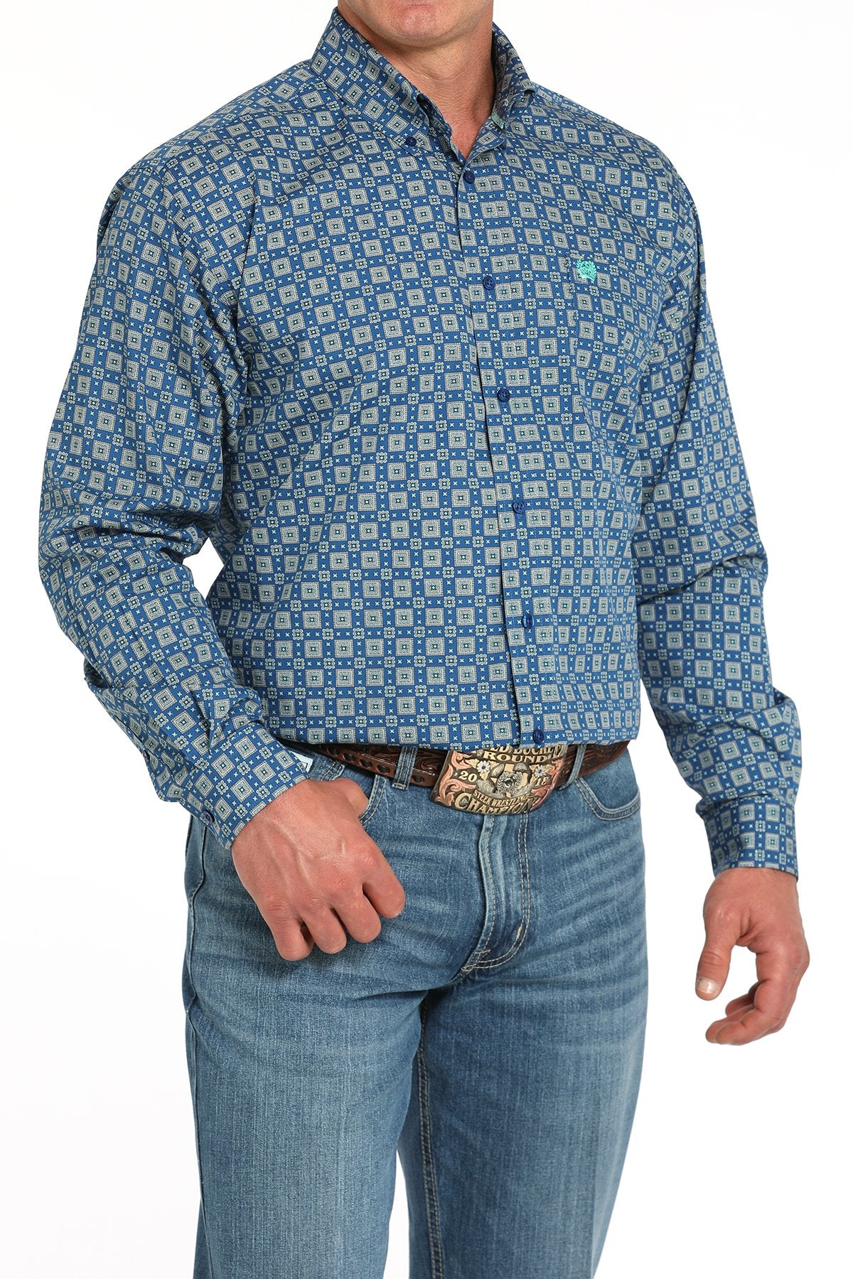 Cinch Men's Medallion Print Button-Down Western Shirt - Royal Blue