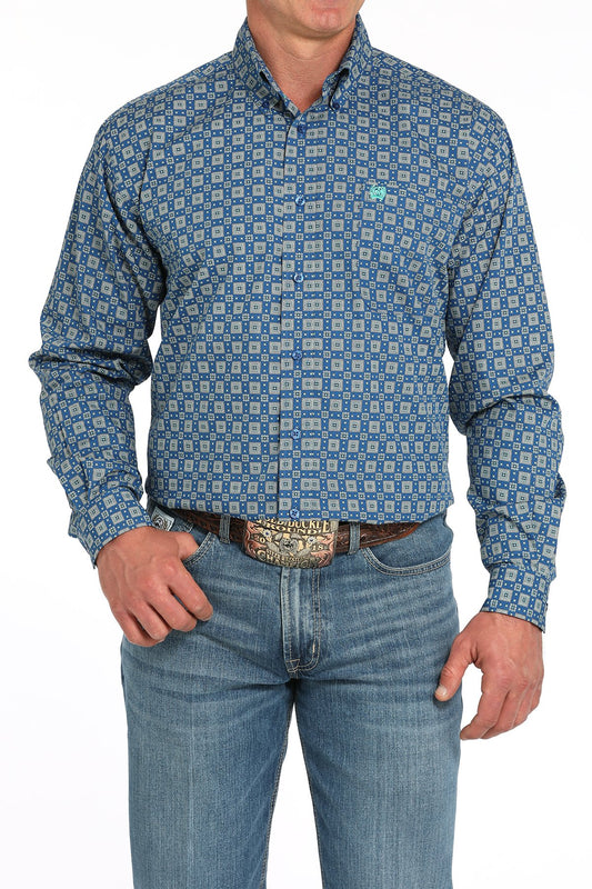 Cinch Men's Medallion Print Button-Down Western Shirt - Royal Blue