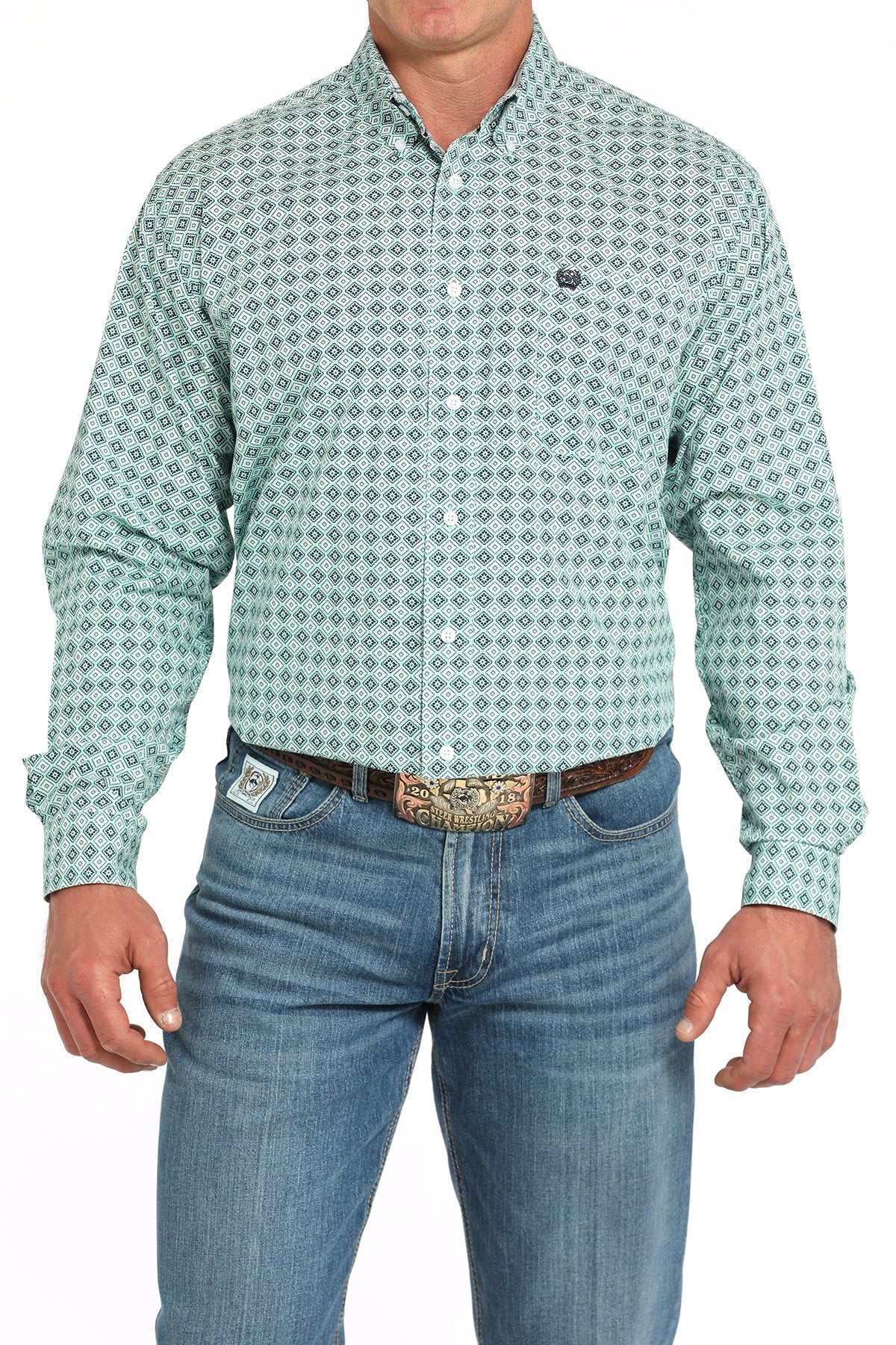 Cinch Men's Medallion Print Button-Down Western Shirt - Turquoise