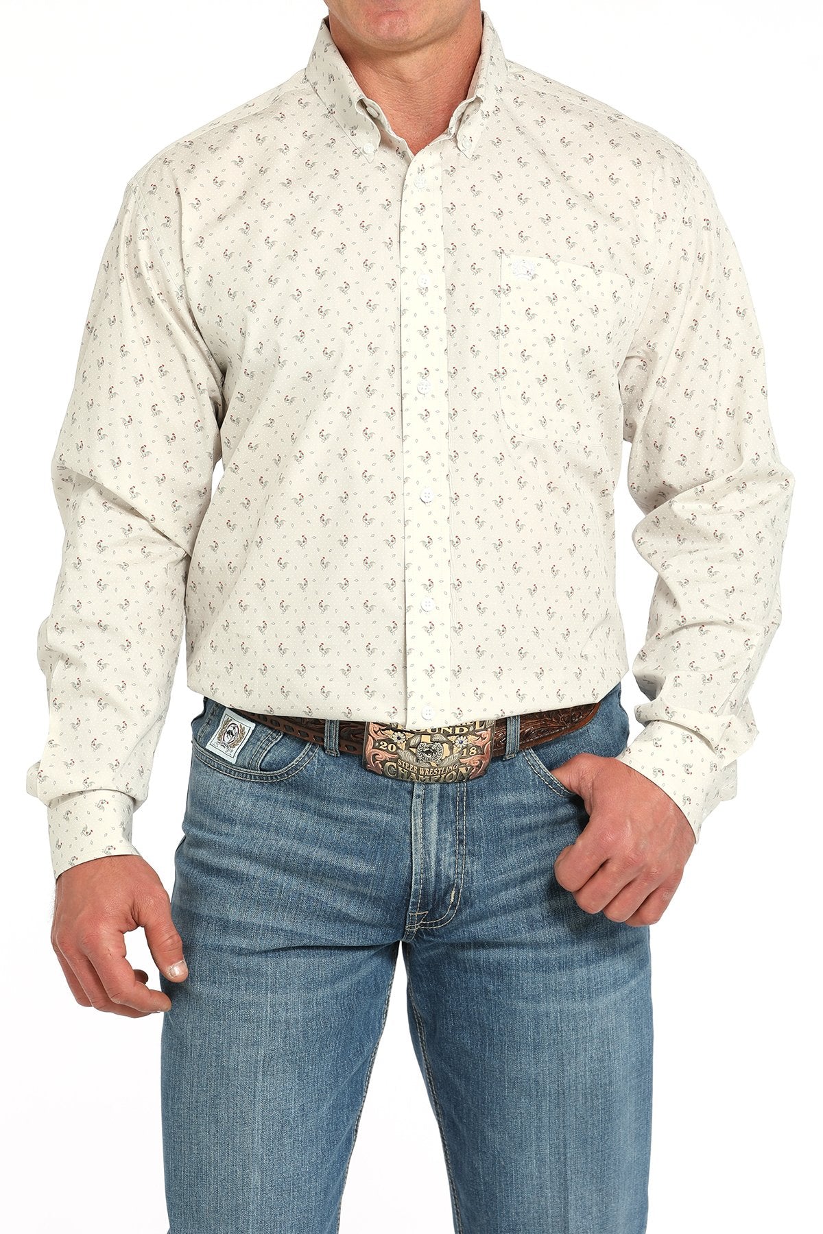 Cinch Men's Rooster Print Button-Down Western Shirt - Gray