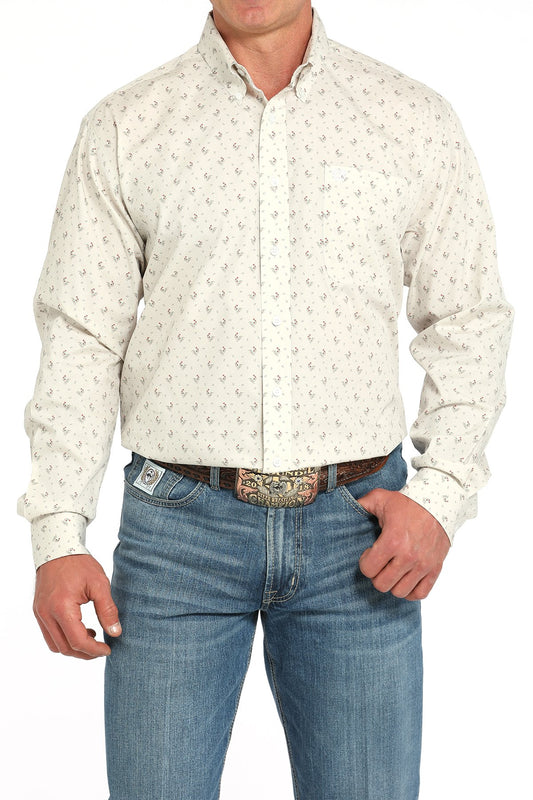Cinch Men's Rooster Print Button-Down Western Shirt - Gray