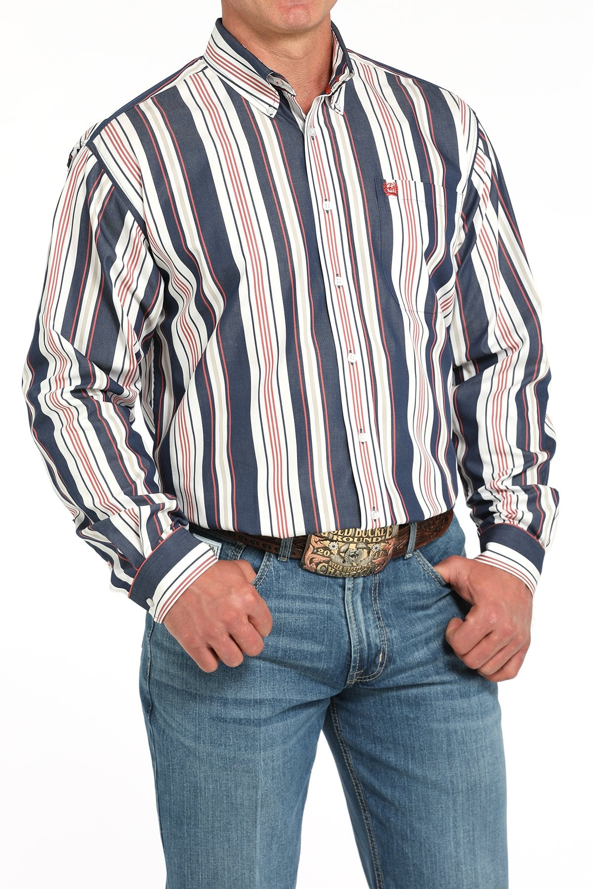 Cinch Men's Striped Button-Down Western Shirt - Navy & White