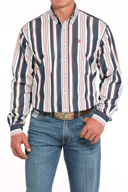 Cinch Men's Striped Button-Down Western Shirt - Navy & White