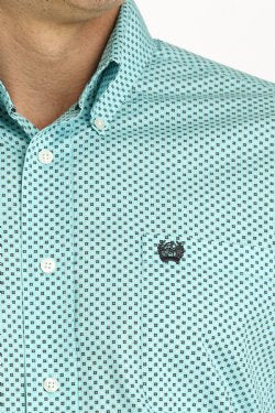 Cinch Men's Short Sleeve Shirt - Geometric Print Turquoise