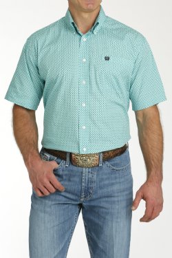 Cinch Men's Short Sleeve Shirt - Geometric Print Turquoise