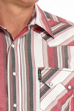 Cinch Men's Long Sleeve Modern Fit Shirt in Red & White Stripe