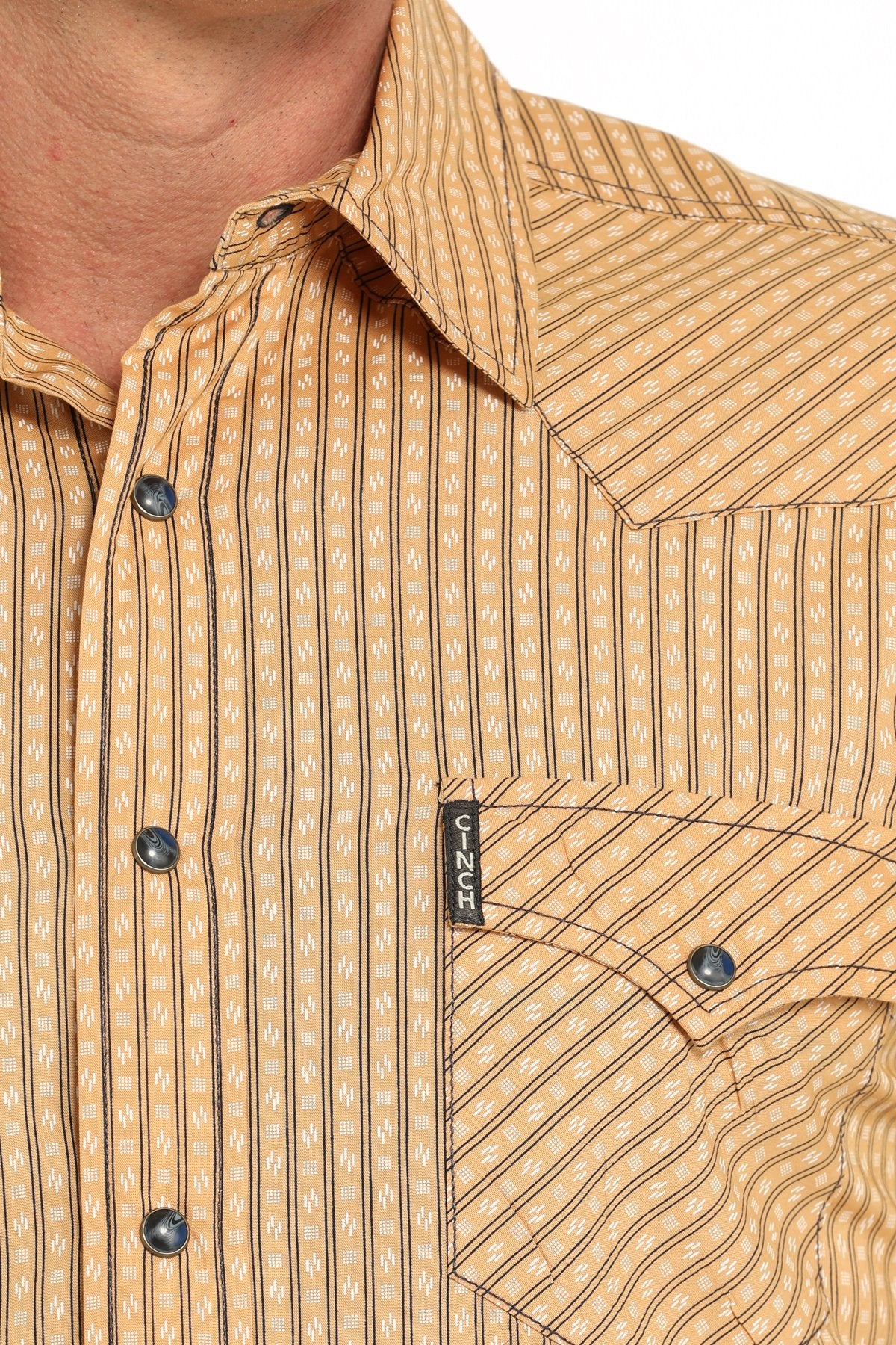 Cinch Men's Long Sleeve Modern Fit Stripe Snap Front Western Shirt - Gold