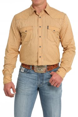 Cinch Men's Long Sleeve Modern Fit Stripe Snap Front Western Shirt - Gold