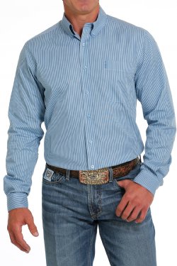 Cinch Men's Long Sleeve Shirt - Modern Fit - Blue Stripe