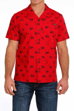 Cinch Men's Short Sleeve Shirt - Jingle Bulls Red