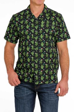 Cinch Men's Short Sleeve Shirt - Christmas Cactus Black